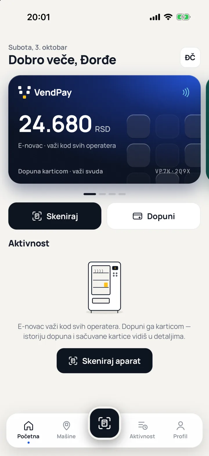 VendPay aplikacija — izgled usklađen sa temom sajta