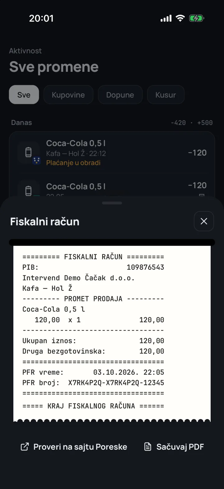 VendPay aplikacija — izgled usklađen sa temom sajta